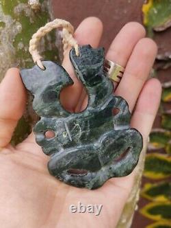 Maori Tiki Pendant Huge Jade Nephrite Green Stone Necklace New Zealand