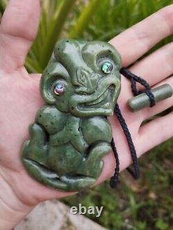 Maori Tiki Pendant Jade Nephrite Green Stone Necklace New Zealand Pounamu