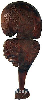 Maori Wahaika War Club Carved Wood Paua Shell Eyes New Zealand 34 cm