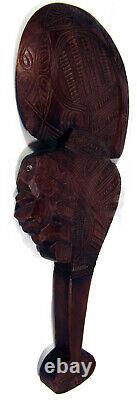 Maori Wahaika War Club Carved Wood Paua Shell Eyes New Zealand 34 cm