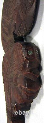 Maori Wahaika War Club Carved Wood Paua Shell Eyes New Zealand 34 cm