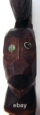 Maori Wahaika War Club Carved Wood Paua Shell Eyes New Zealand 34 cm