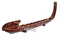 Maori War Canoe Waka Taua with Paua Shell Inserts Hand Carved New Zealand Boat