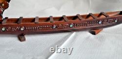 Maori War Canoe Waka Taua with Paua Shell Inserts Hand Carved New Zealand Boat