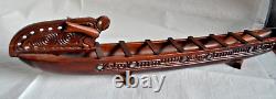 Maori War Canoe Waka Taua with Paua Shell Inserts Hand Carved New Zealand Boat