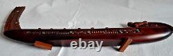 Maori War Canoe Waka Taua with Paua Shell Inserts Hand Carved New Zealand Boat