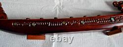 Maori War Canoe Waka Taua with Paua Shell Inserts Hand Carved New Zealand Boat