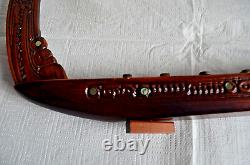 Maori War Canoe Waka Taua with Paua Shell Inserts Hand Carved New Zealand Boat