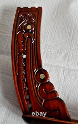 Maori War Canoe Waka Taua with Paua Shell Inserts Hand Carved New Zealand Boat