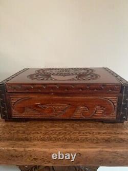 Maori Wood Tiki Box Paua Shell Eyes Carved In New Zealand Signed Terewa Kerekera