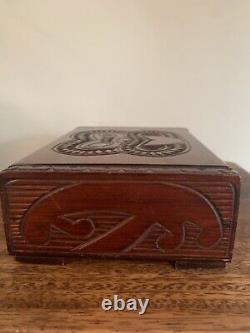 Maori Wood Tiki Box Paua Shell Eyes Carved In New Zealand Signed Terewa Kerekera