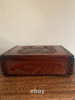 Maori Wood Tiki Box Paua Shell Eyes Carved In New Zealand Signed Terewa Kerekera