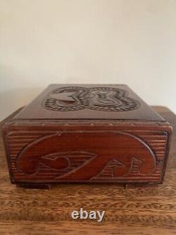 Maori Wood Tiki Box Paua Shell Eyes Carved In New Zealand Signed Terewa Kerekera