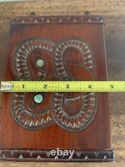 Maori Wood Tiki Box Paua Shell Eyes Carved In New Zealand Signed Terewa Kerekera