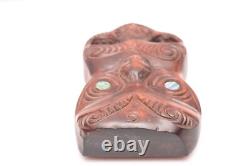 Maori mask wood carve vtg tattoo island polynesian rongomoai atq New Zealand 9