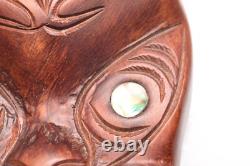 Maori mask wood carve vtg tattoo island polynesian rongomoai atq New Zealand 9