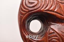 Maori mask wood carve vtg tattoo island polynesian rongomoai atq New Zealand 9