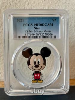 Mickey Mouse Chibi 1oz Silver Coin PCGS PR70DCAM POP 1 Limited In Hand