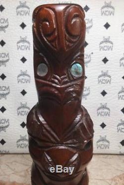 Moana Maori Wood Carving Navigator Ngatoroirangi New Zealand Pearl Eyes B