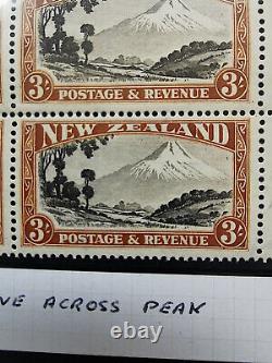 NEW ZEALAND 1942 3/- MT EGMONT SG 590c COLLECTION OF VARIETIES AND PLATE BLOCKS