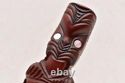 NEW ZEALAND MAORI WARRIOR Figure Statue KORURU TATTOOED Wood SCULPTURE Totem