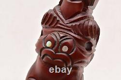 NEW ZEALAND MAORI WARRIOR Figure Statue KORURU TATTOOED Wood SCULPTURE Totem