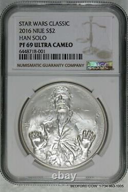 NGC PF69 UCAM 2016 HAN SOLO FROZEN 1 oz. 999 SILVER $2 NIUE STAR WARS CLASSIC #1