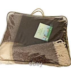 NWT PLAID BLANKET BROWN BEIGE 100% WOOL FROM NEW ZEALAND 67 x 83