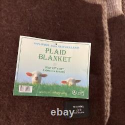 NWT PLAID BLANKET BROWN BEIGE 100% WOOL FROM NEW ZEALAND 67 x 83