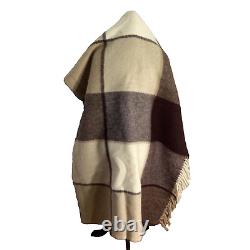 NWT PLAID BLANKET BROWN BEIGE 100% WOOL FROM NEW ZEALAND 67 x 83
