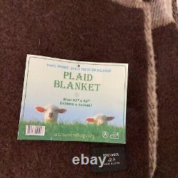 NWT PLAID BLANKET BROWN BEIGE 100% WOOL FROM NEW ZEALAND 67 x 83