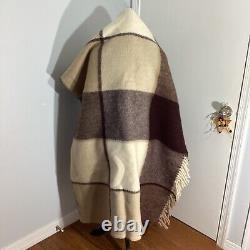 NWT PLAID BLANKET BROWN BEIGE 100% WOOL FROM NEW ZEALAND 67 x 83