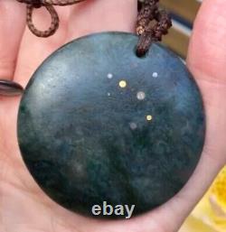 NZ AOTEA KYANITE FUSCHITE 18k GOLD MATARIKI MAORI KOPAE DISK PENDANT NECKLACE