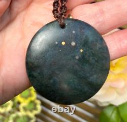 NZ AOTEA KYANITE FUSCHITE 18k GOLD MATARIKI MAORI KOPAE DISK PENDANT NECKLACE