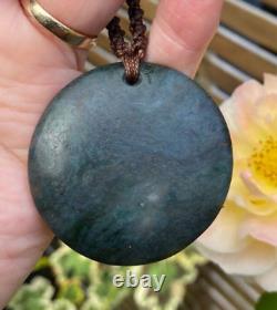 NZ AOTEA KYANITE FUSCHITE 18k GOLD MATARIKI MAORI KOPAE DISK PENDANT NECKLACE