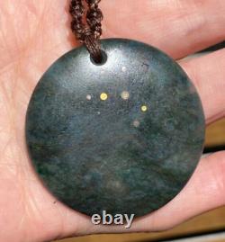 NZ AOTEA KYANITE FUSCHITE 18k GOLD MATARIKI MAORI KOPAE DISK PENDANT NECKLACE