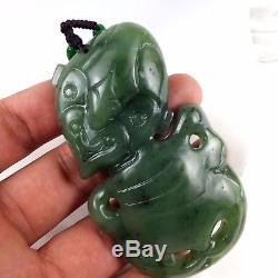 NZ Hei Tiki New Zealand Maori Artist Top Grade green Jade Pendant Jade Necklace