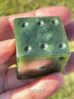 NZ Nephrite Maori Greenstone Pounamu Dark Core MARSDEN Jade 32mm CUBE Table DICE