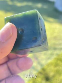 NZ Nephrite Maori Greenstone Pounamu Dark Core MARSDEN Jade 32mm CUBE Table DICE