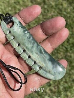 NZ Nephrite Maori Greenstone Pounamu Des's MARSDEN JADE Pendant With NOTCHINGS