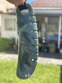 NZ Nephrite Maori Greenstone Pounamu Des's MARSDEN JADE Pendant With NOTCHINGS