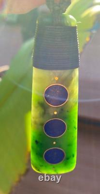 NZ POUNAMU GREENSTONE JADE AFGHAN LAPIS LAZULI 18k GOLD MOON MAORI HEI TOKI ADZE