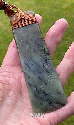 N Jerry 4.8 Nz Totoweka Pounamu Greenstone Jade Engraved Maori Hei Toki Adze