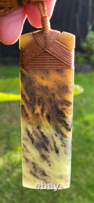 N Jerry 4.8 Nz Totoweka Pounamu Greenstone Jade Engraved Maori Hei Toki Adze