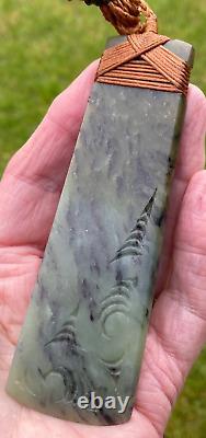 N Jerry 4.8 Nz Totoweka Pounamu Greenstone Jade Engraved Maori Hei Toki Adze