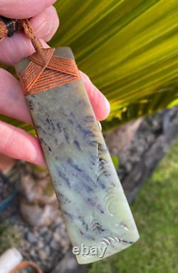 N Jerry 4.8 Nz Totoweka Pounamu Greenstone Jade Engraved Maori Hei Toki Adze