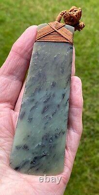 N Jerry 4.8 Nz Totoweka Pounamu Greenstone Jade Engraved Maori Hei Toki Adze