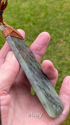 N Jerry 4.8 Nz Totoweka Pounamu Greenstone Jade Engraved Maori Hei Toki Adze