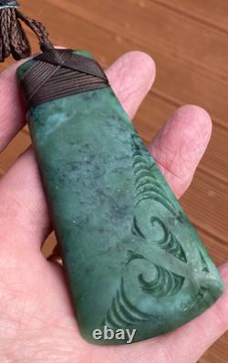 N Jerry Nz Blue Inanga Pounamu Greenstone Jade Maori Engraved 3.8hei Toki Adze