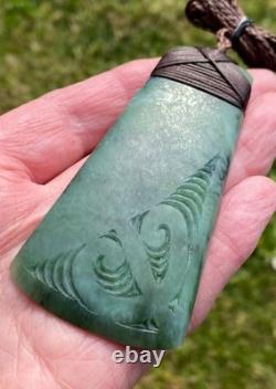 N Jerry Nz Blue Inanga Pounamu Greenstone Jade Maori Engraved 3.8hei Toki Adze